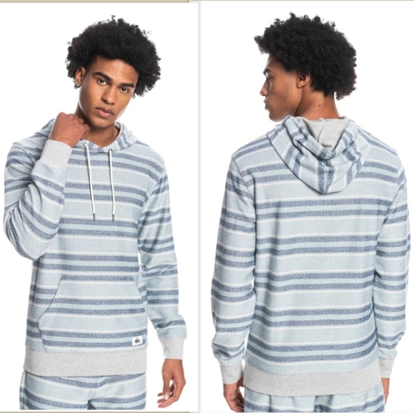 Quicksilver Blue Striped Hoodie Sweatshirt Sweater Surf Skate Beach Men's XL - Picture 1 of 8